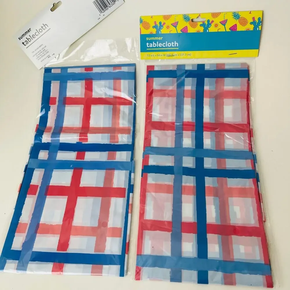 Summer Tablecloth 72in‎ L x 54 in W, Checkered Patterned Red Blue White Colors